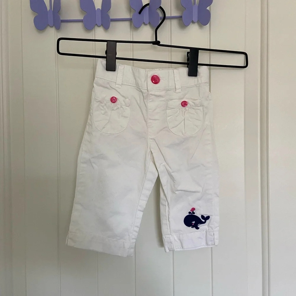 EUC | Gymboree baby girl’s white whale patch pants — 12-18 months‎
